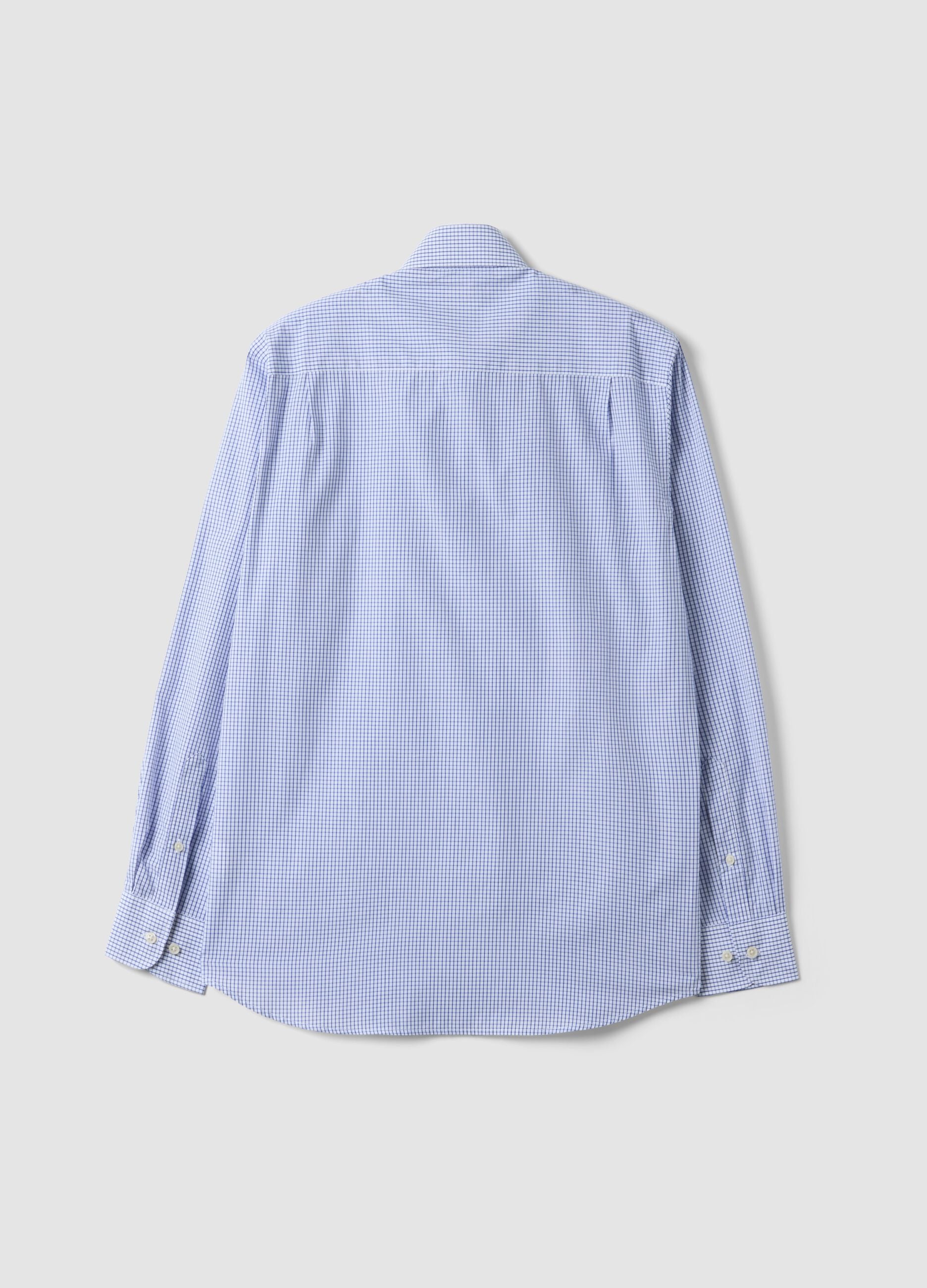 Light blue cotton-blend checked easy-iron regular-fit shirt