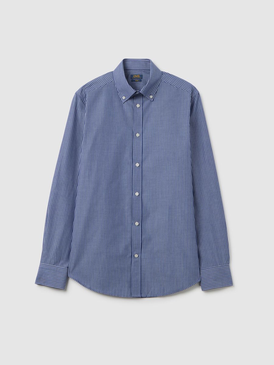 Camicia blu a righe in misto cotone_4