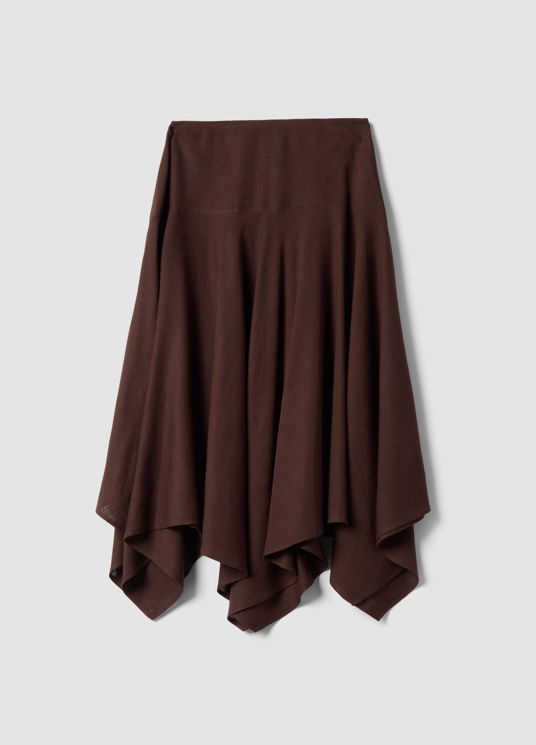 Flowing long brown viscose-linen blend skirt