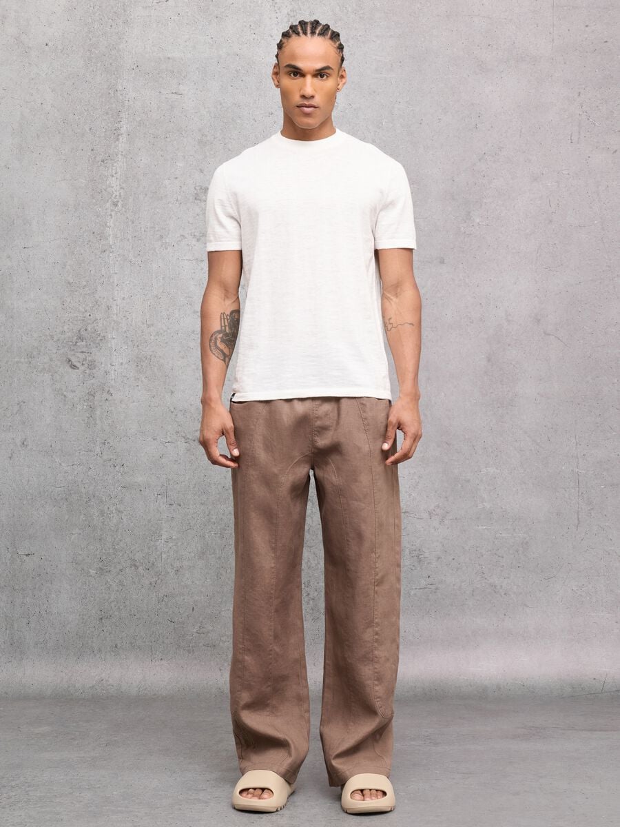 100% Linen Wide Leg Pants Mocha_0