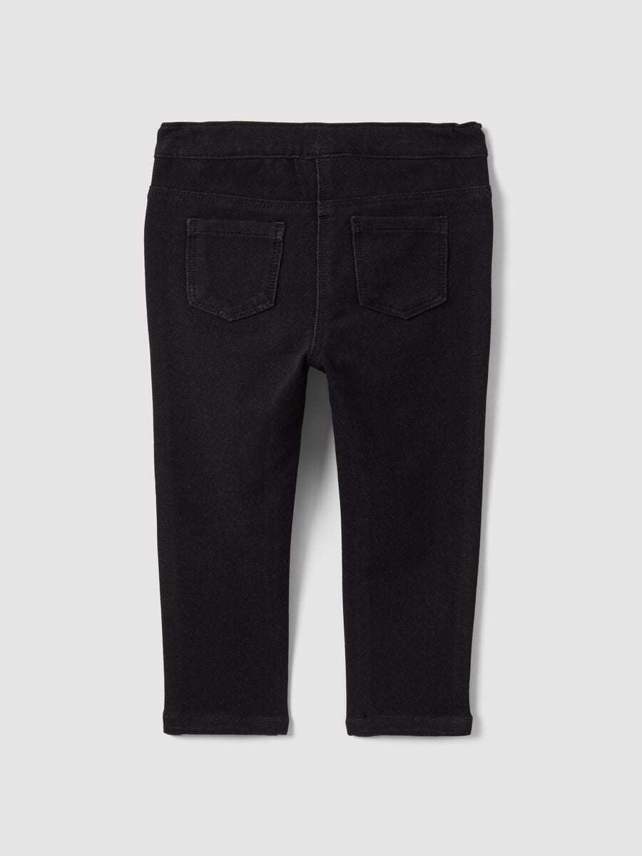 Black skinny-fit stretch cotton jeggings for baby girls_1