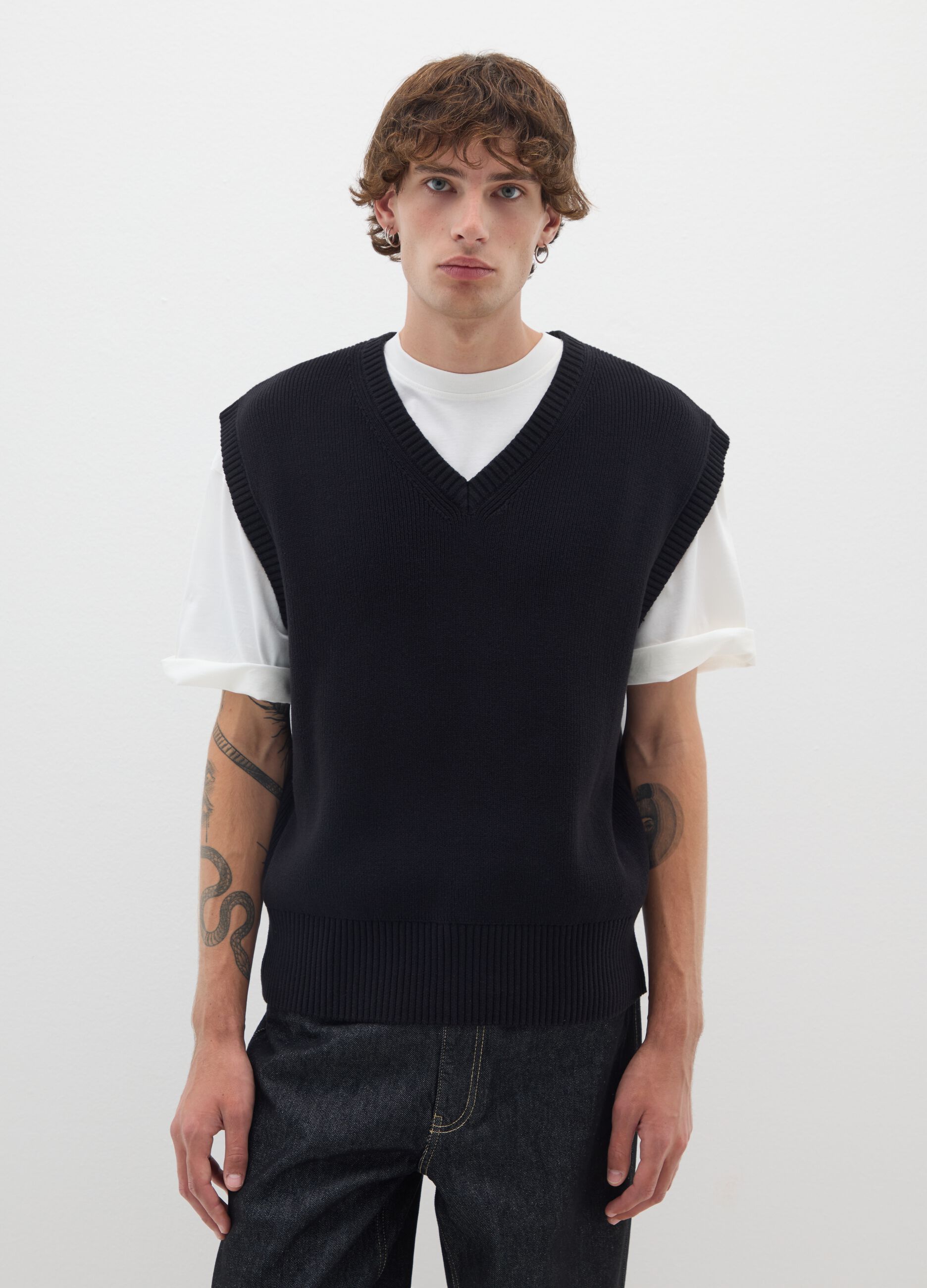 Pure Cotton Black Regular Fit Waistcoat