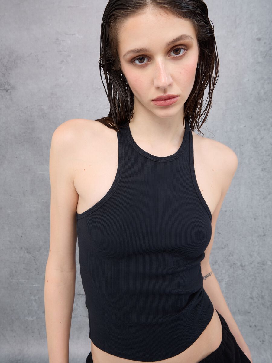 Crew Neck Black Tank Top_0