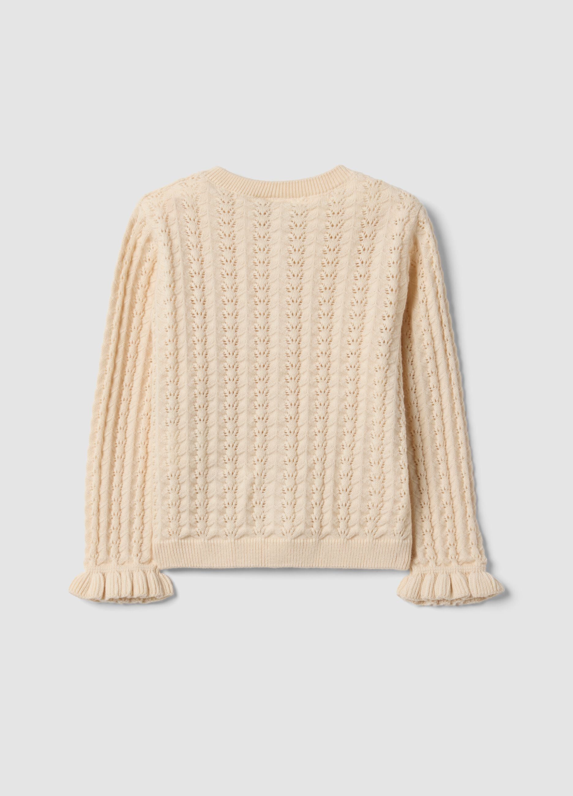 Cardigan beige in puro cotone a maglia traforata per bimba