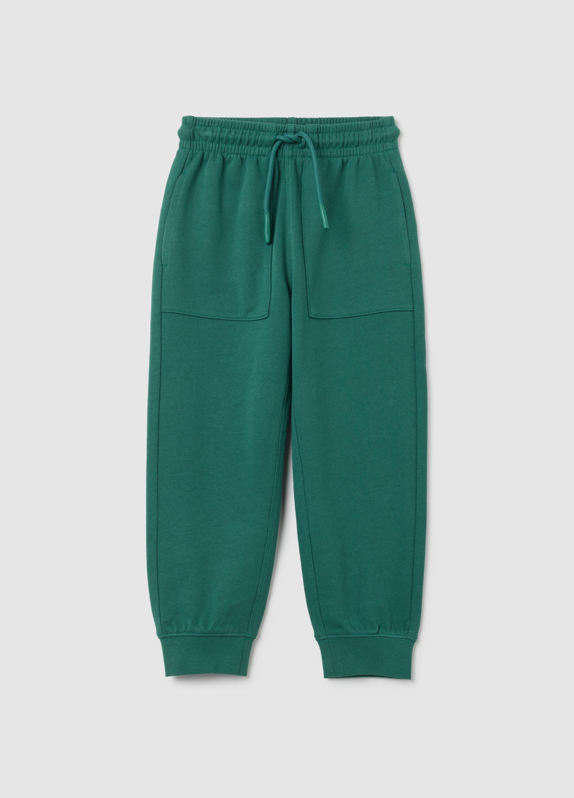 Jogger da bambino in puro cotone verde regular fit