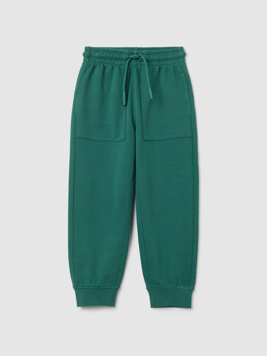 Jogger da bambino in puro cotone verde regular fit_0