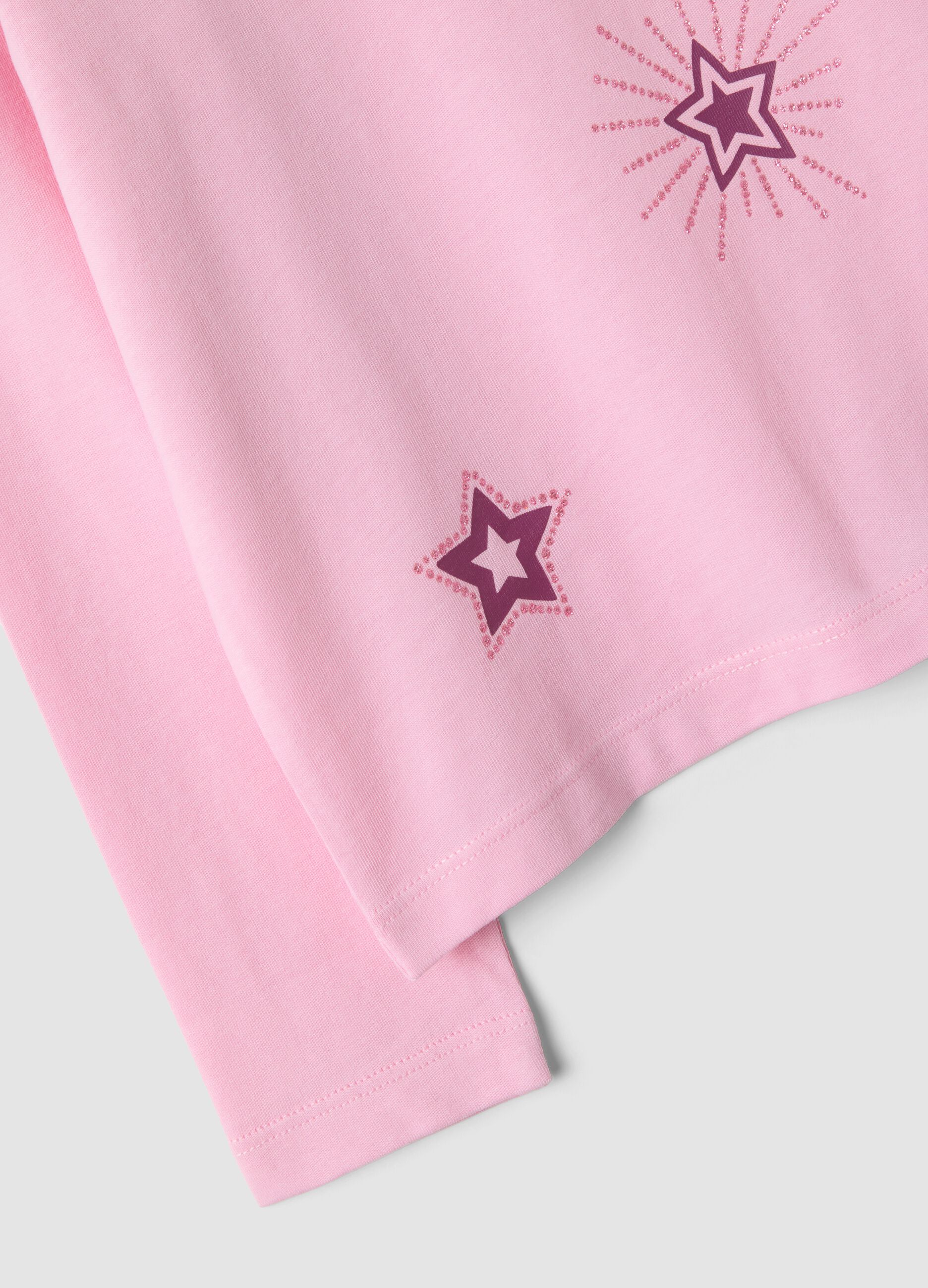 Pink pure organic cotton T-shirt with star print for girls