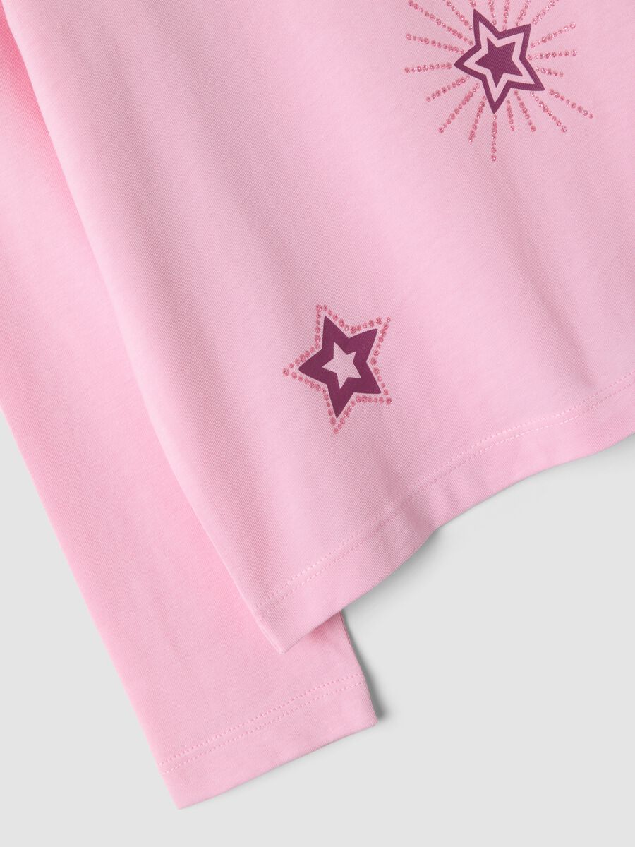 T-shirt rosa in puro cotone organico con stampa stelline per bambina_2