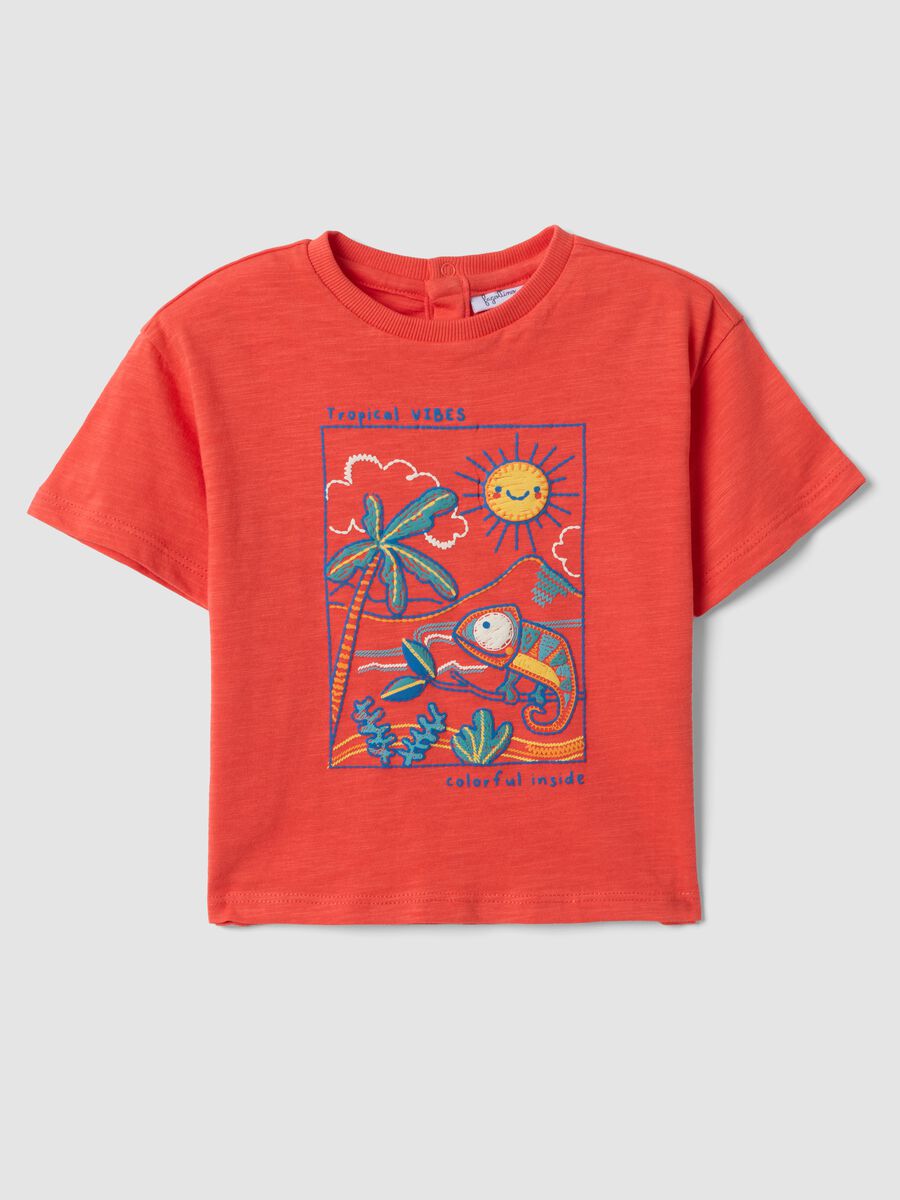 T-shirt rossa a maniche corte in puro cotone per bimbo over fit_0