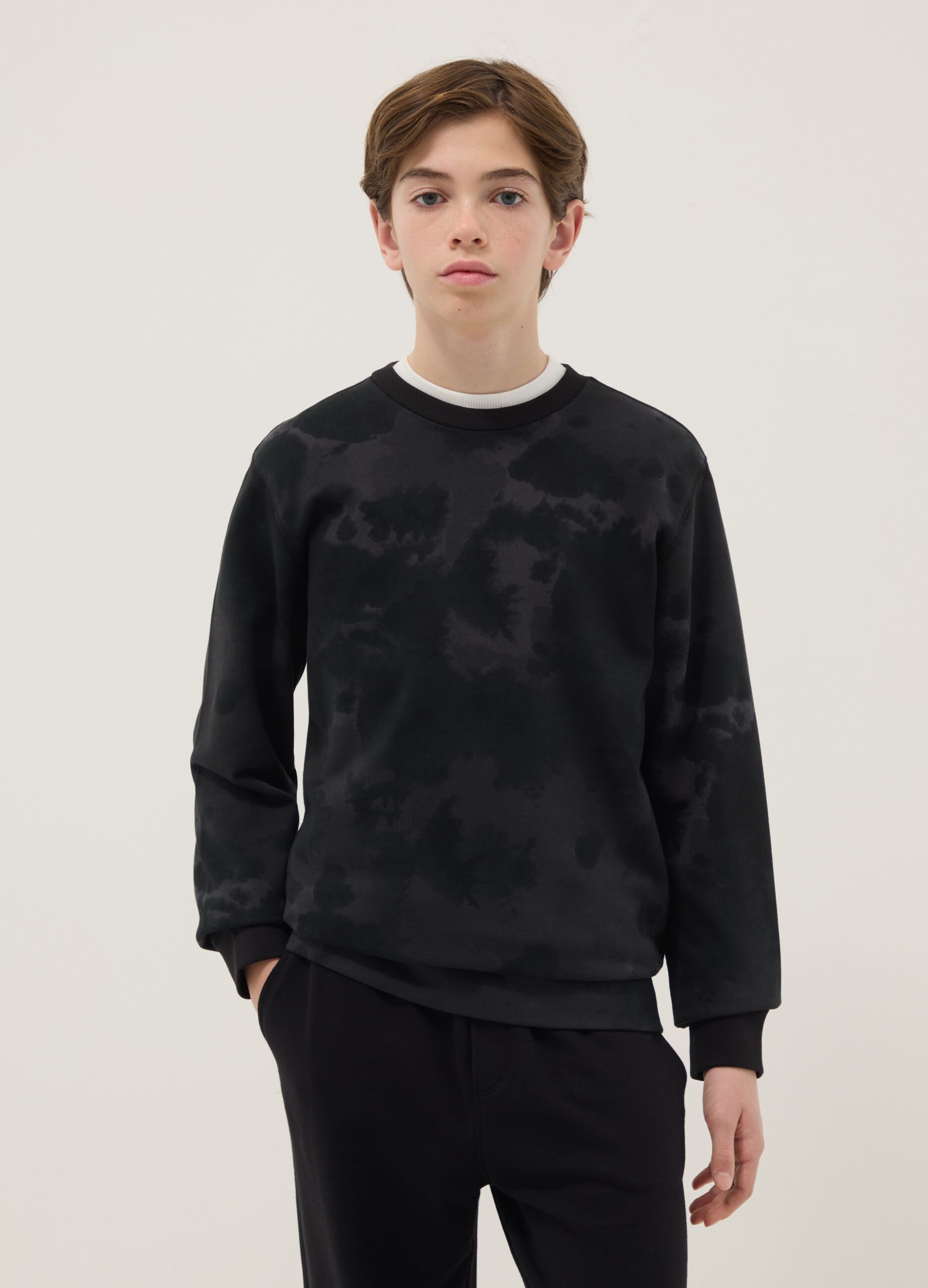 Black pure cotton boys' sweatshirt regular fit TieDye design