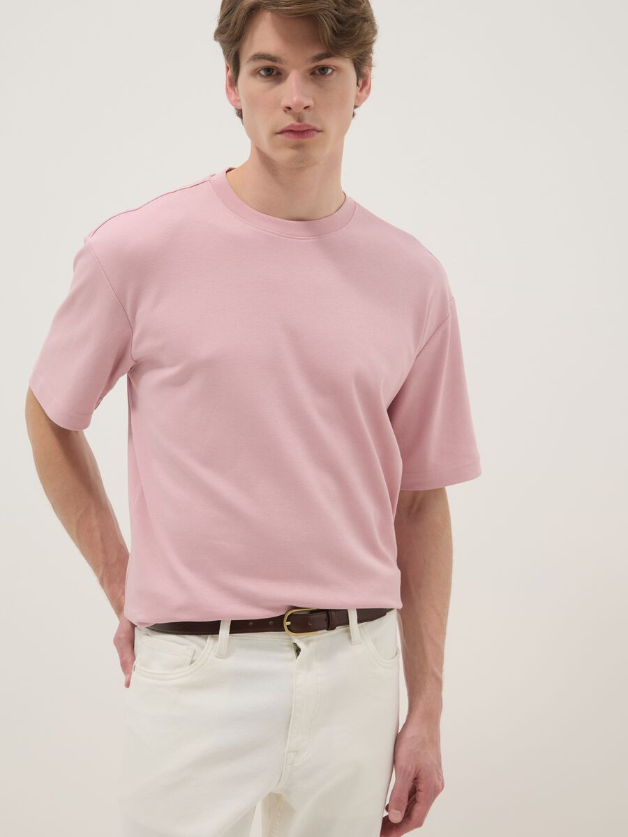 T-shirt a maniche corte in puro cotone rosa relaxed fit_1