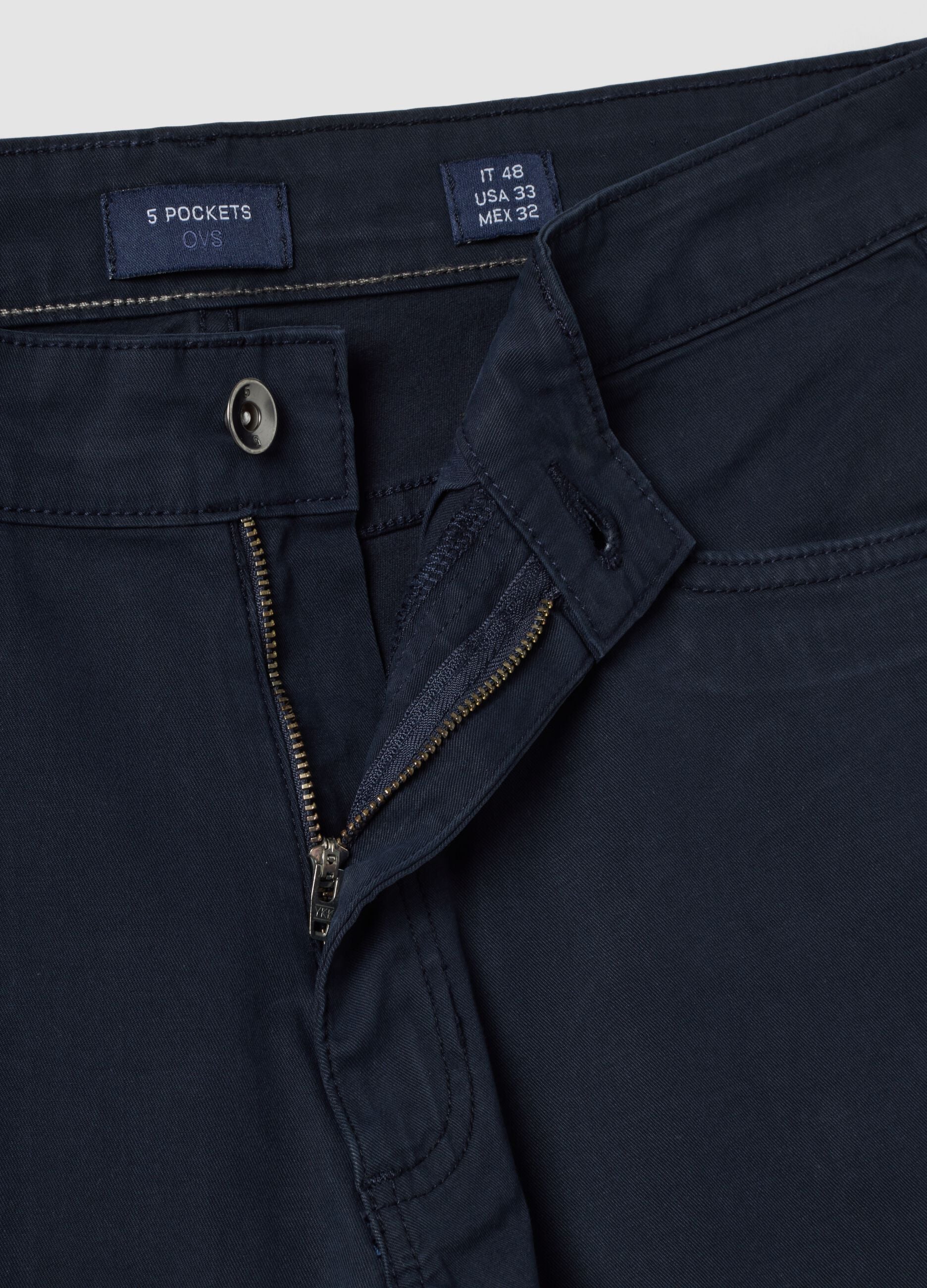 Blue slim-fit five-pocket stretch cotton trousers