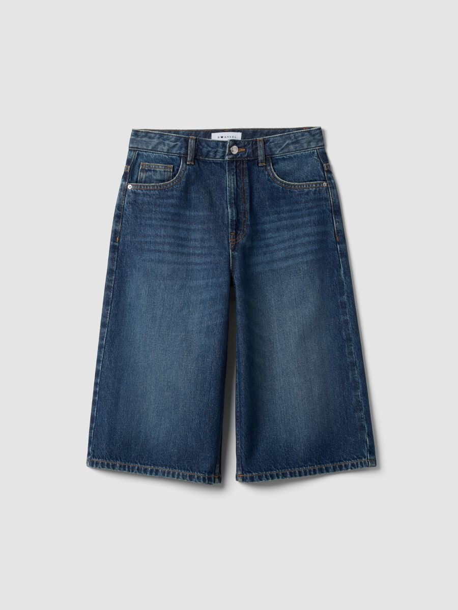 Blue pure cotton baggy denim shorts_4