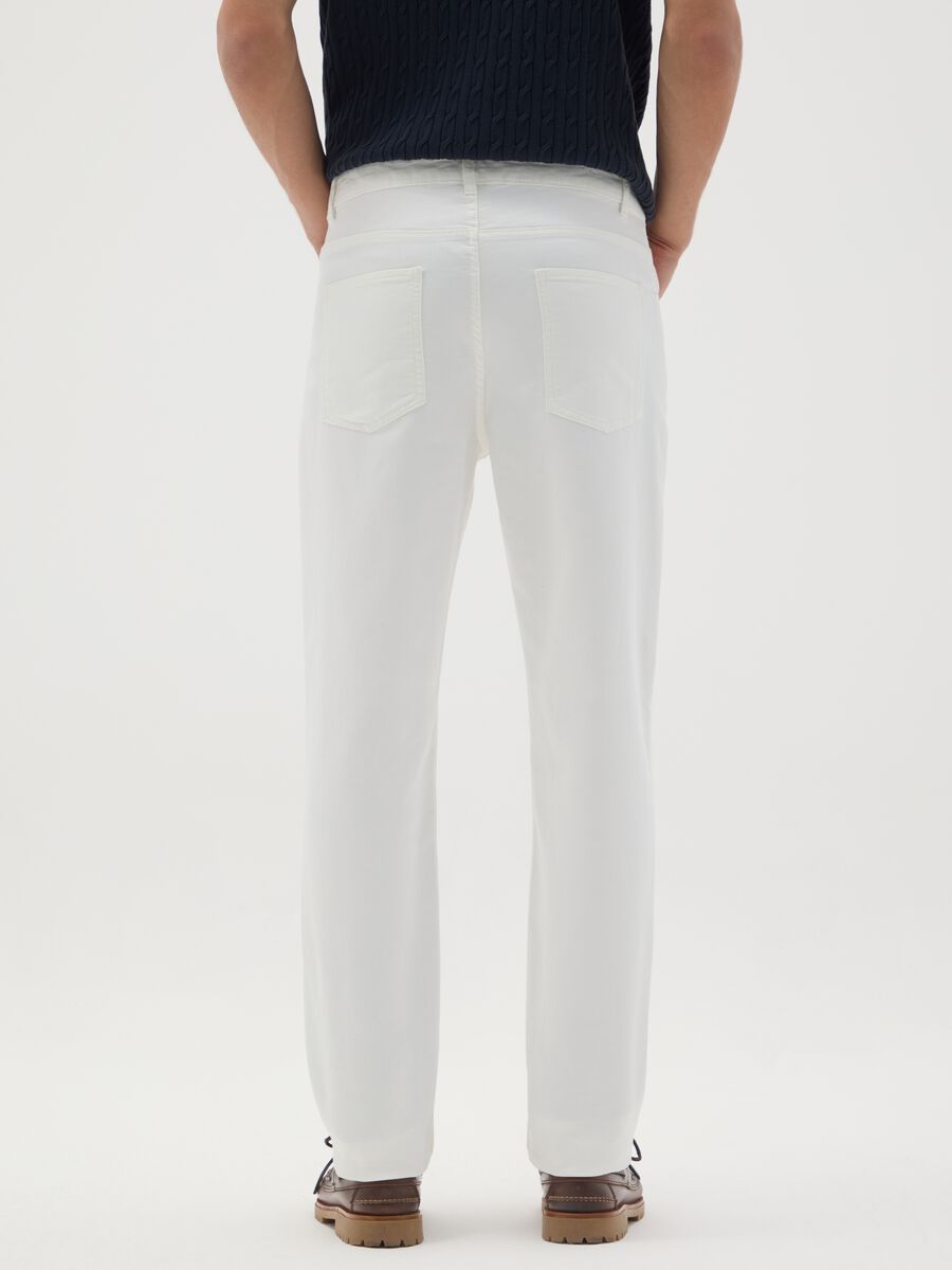 White Stretch Cotton Slim Fit Trousers_3