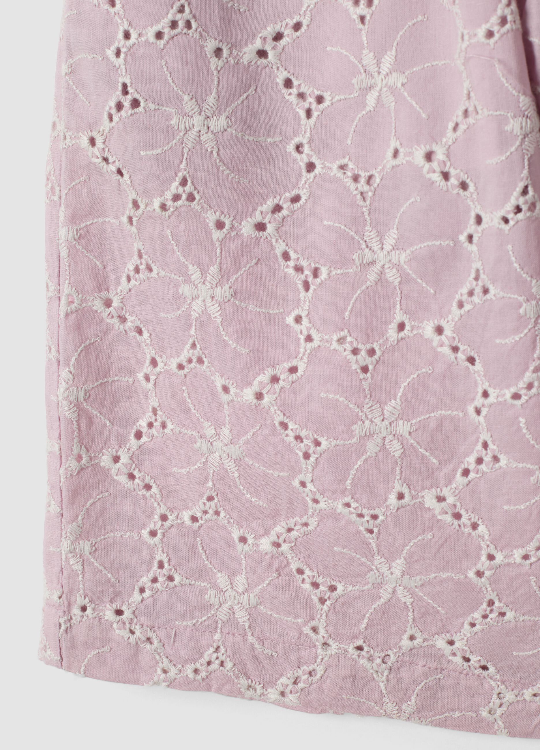Pink palazzo trousers in pure broderie anglaise cotton