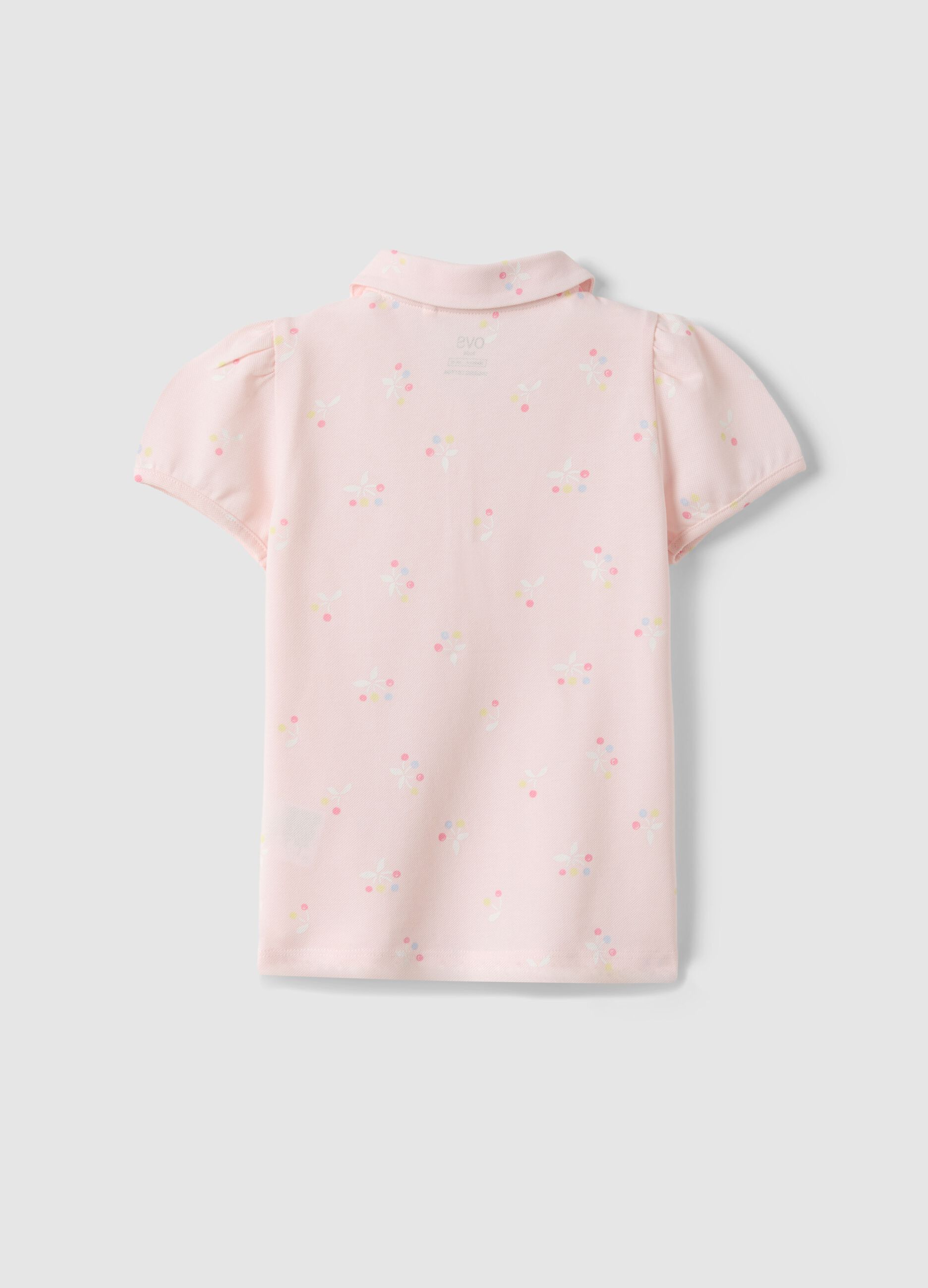 Girls' pure cotton pink polo with floral pattern, regular fit
