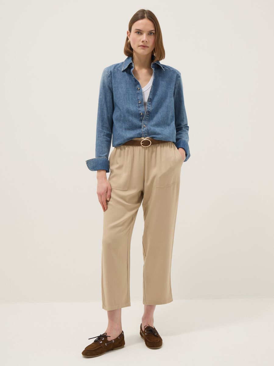 Beige Pure Viscose Jogger Trousers Regular Fit_0