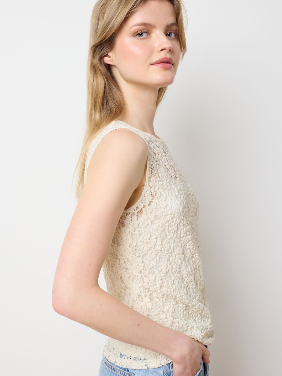 Women's beige lace fitted top_1