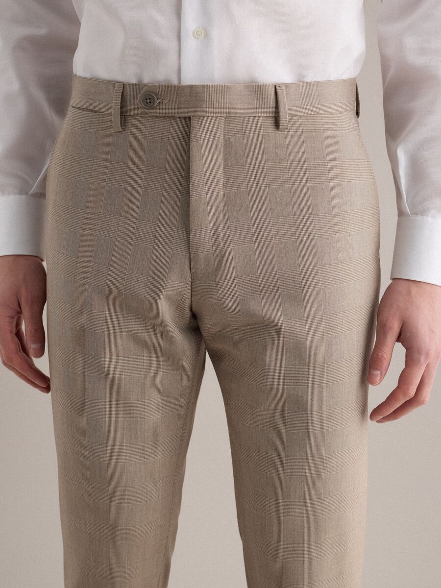 Beige Checked Slim Fit Trousers_3