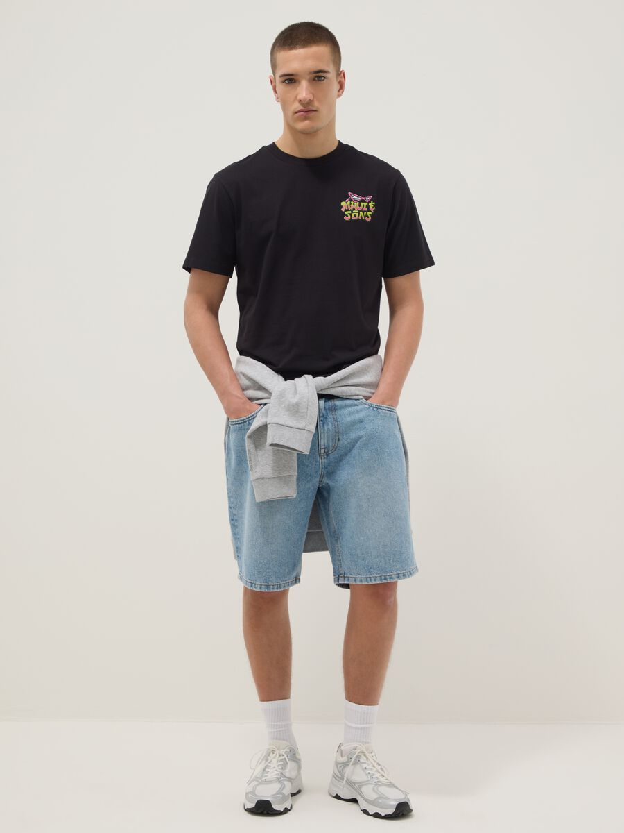 T-shirt nera in puro cotone relaxed fit con stampa_1