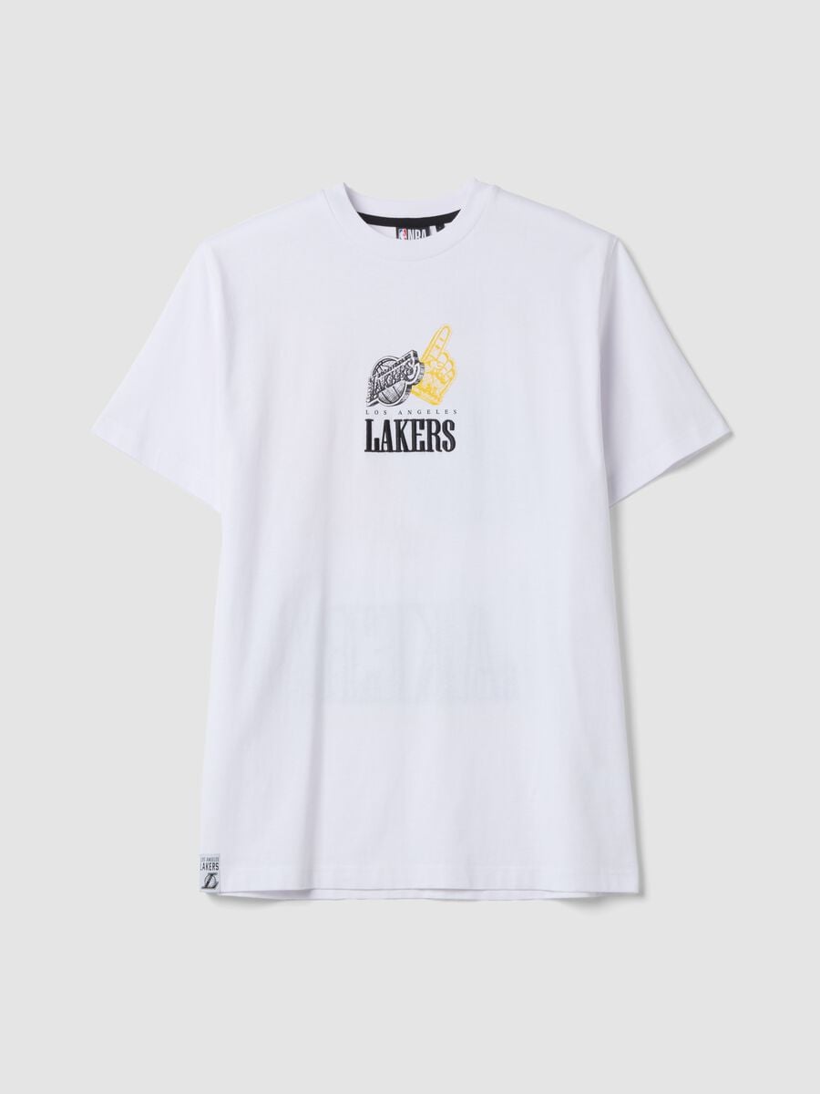 White pure cotton T-shirt with Lakers print_0