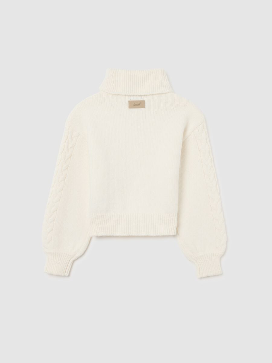 Girls' white turtleneck jumper, regular fit and knitted_4