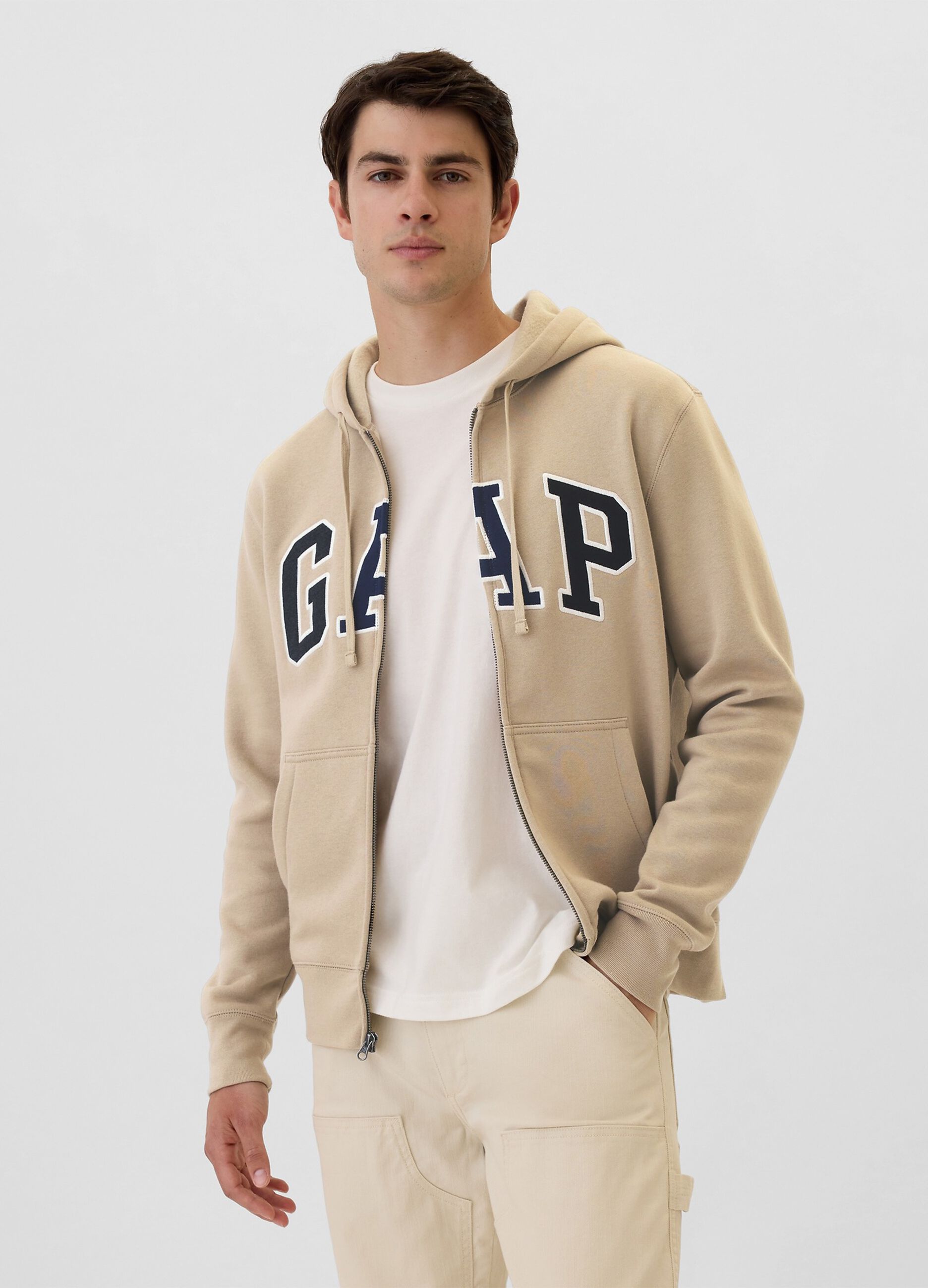 Full-zip sweatshirt with hood and logo embroidery