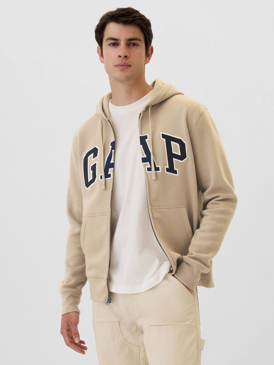 Full-zip sweatshirt with hood and logo embroidery_0