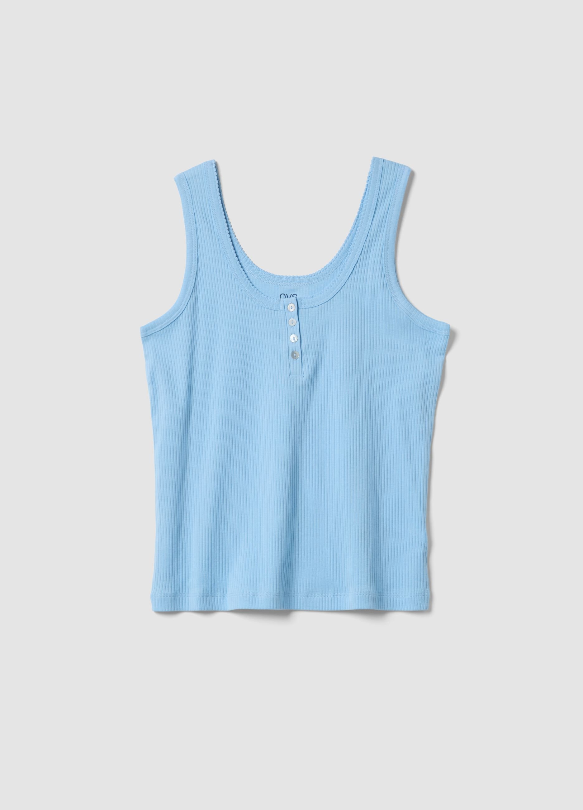 Light blue pure cotton vest with serafino collar and regular fit