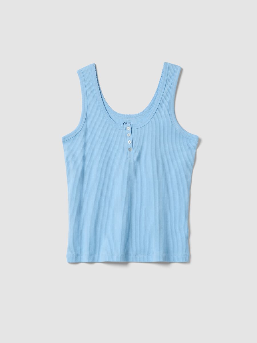 Light blue pure cotton vest with serafino collar and regular fit_0