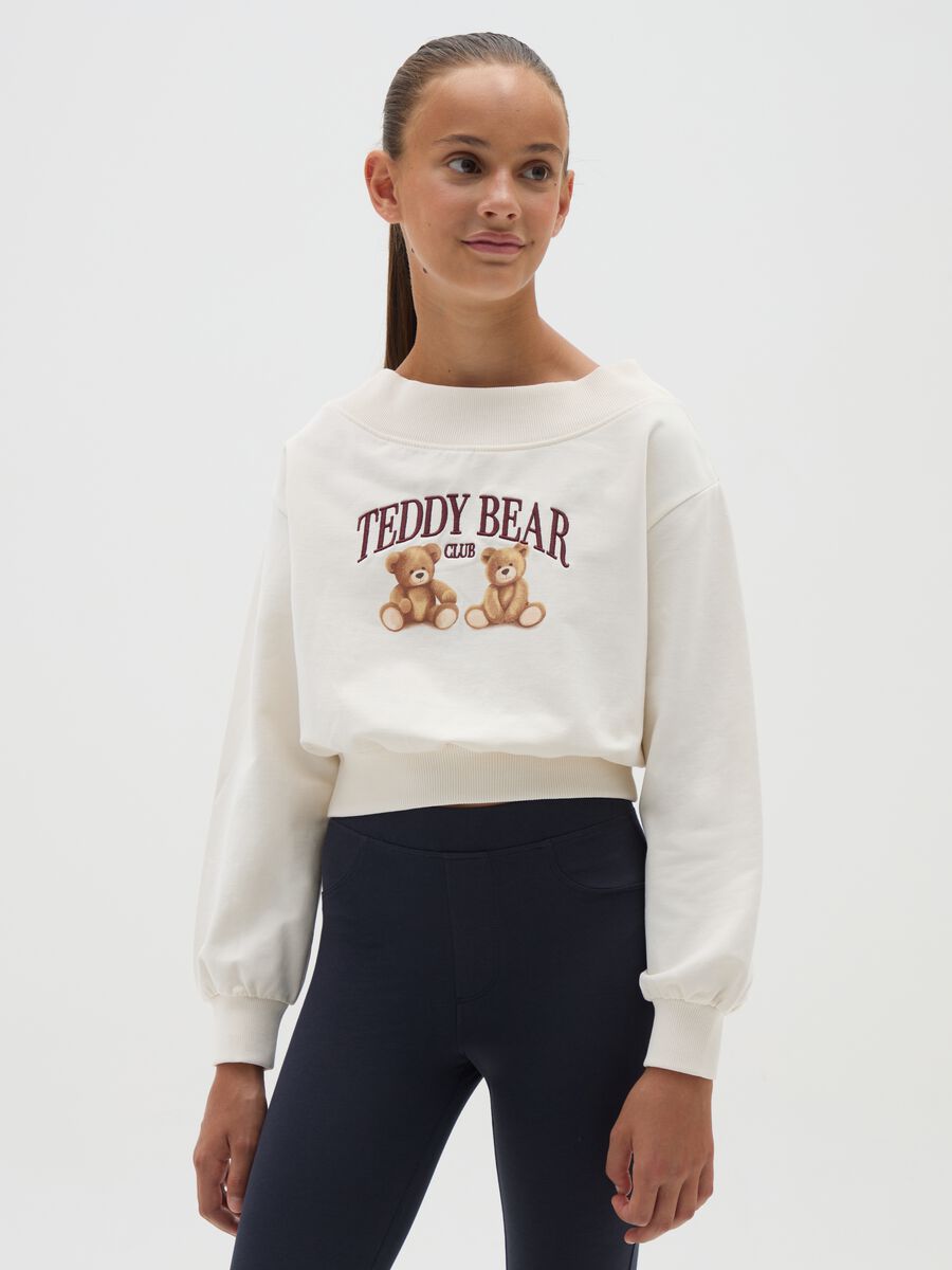 Beige cotton relaxed fit girls' sweatshirt_0