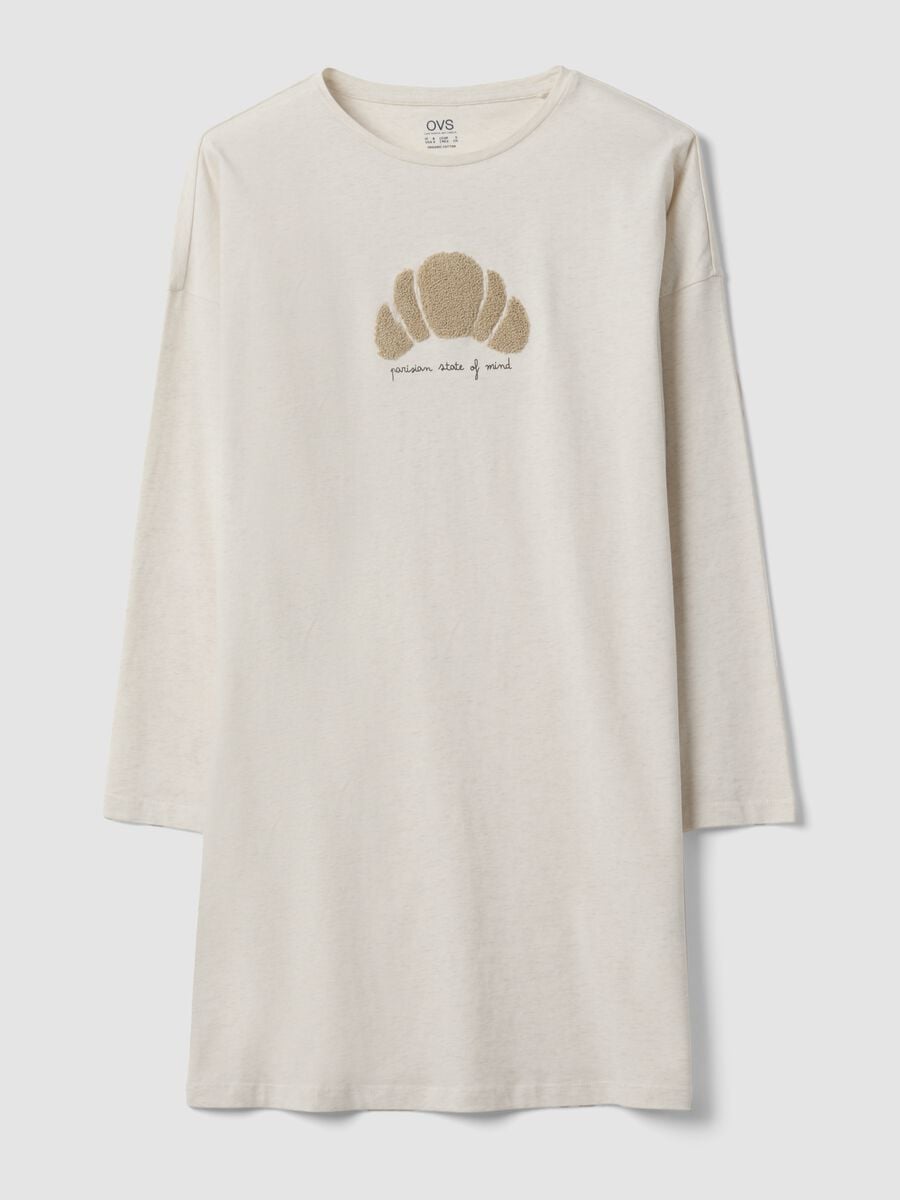 Camicia da notte beige in puro cotone organico con stampa cornetto_4