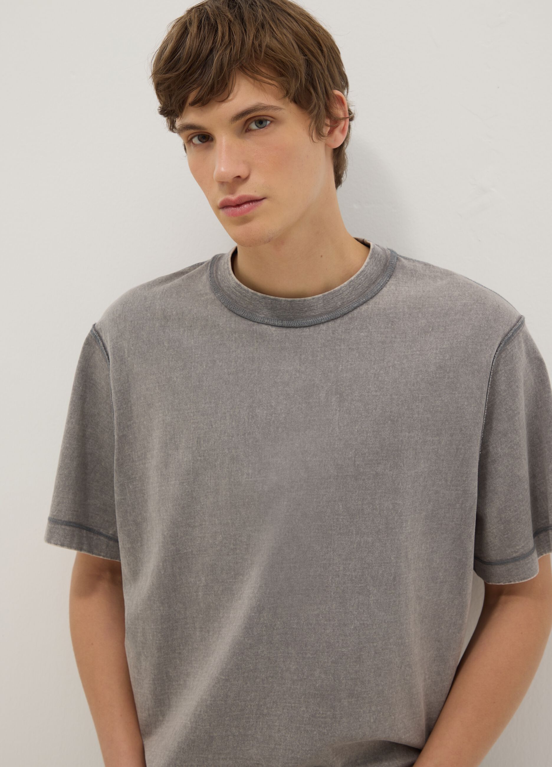 Grey pure cotton boxy fit t-shirt