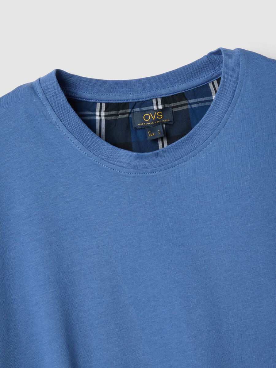 Pigiama corto in puro cotone blu a quadri regular fit_1