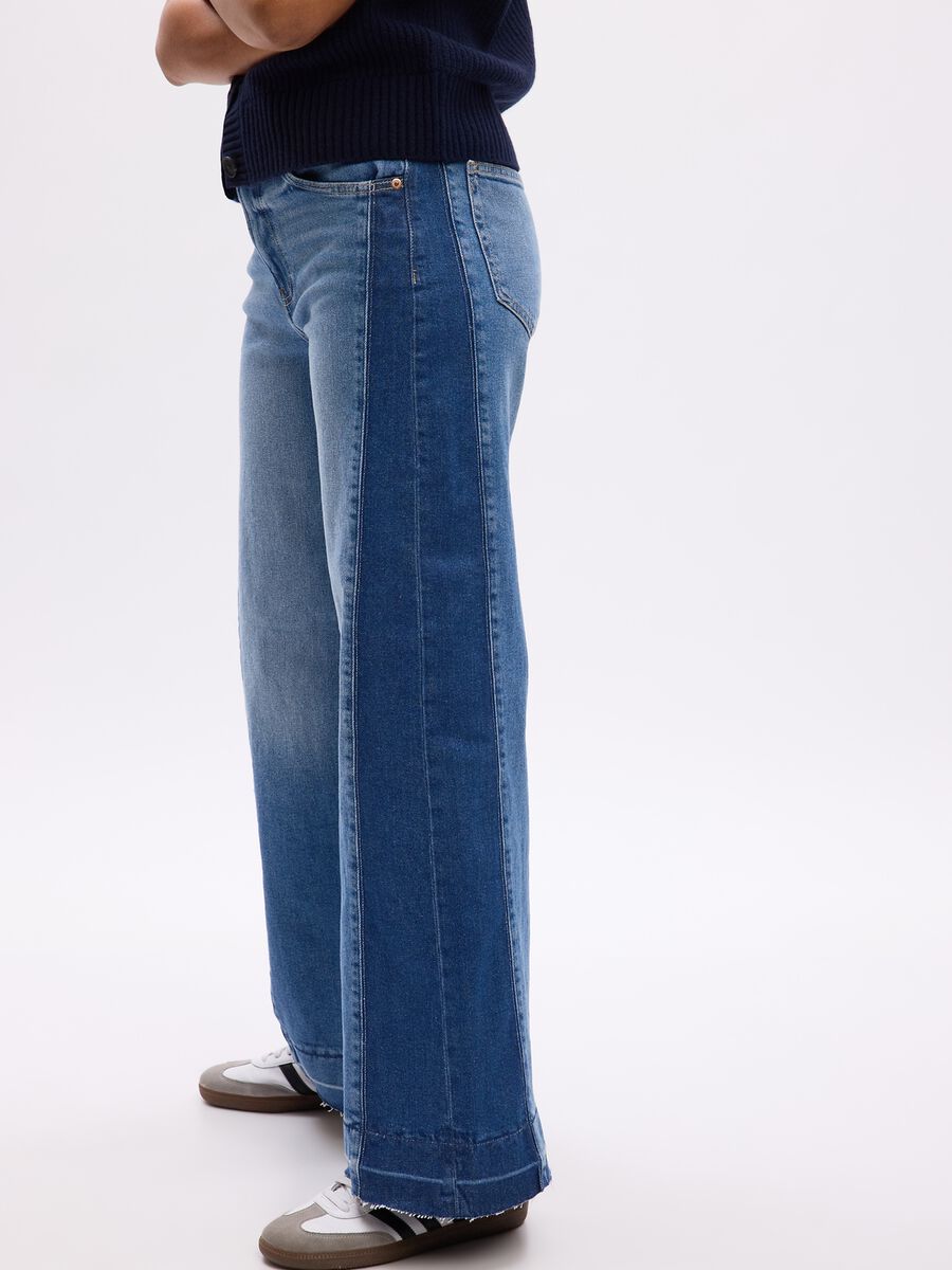 Jeans wide leg bicolore a vita alta_2