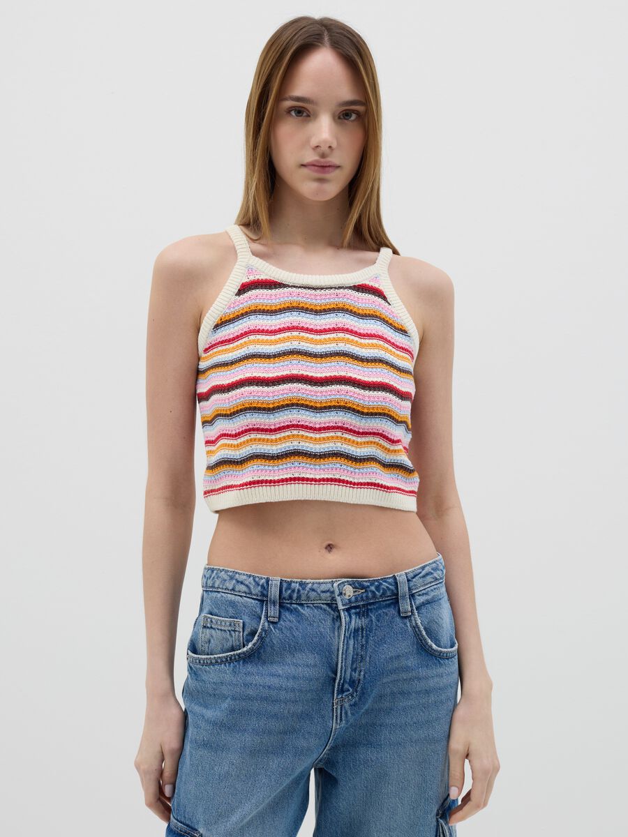 Striped multicolour cotton crop top by B.Angel_1