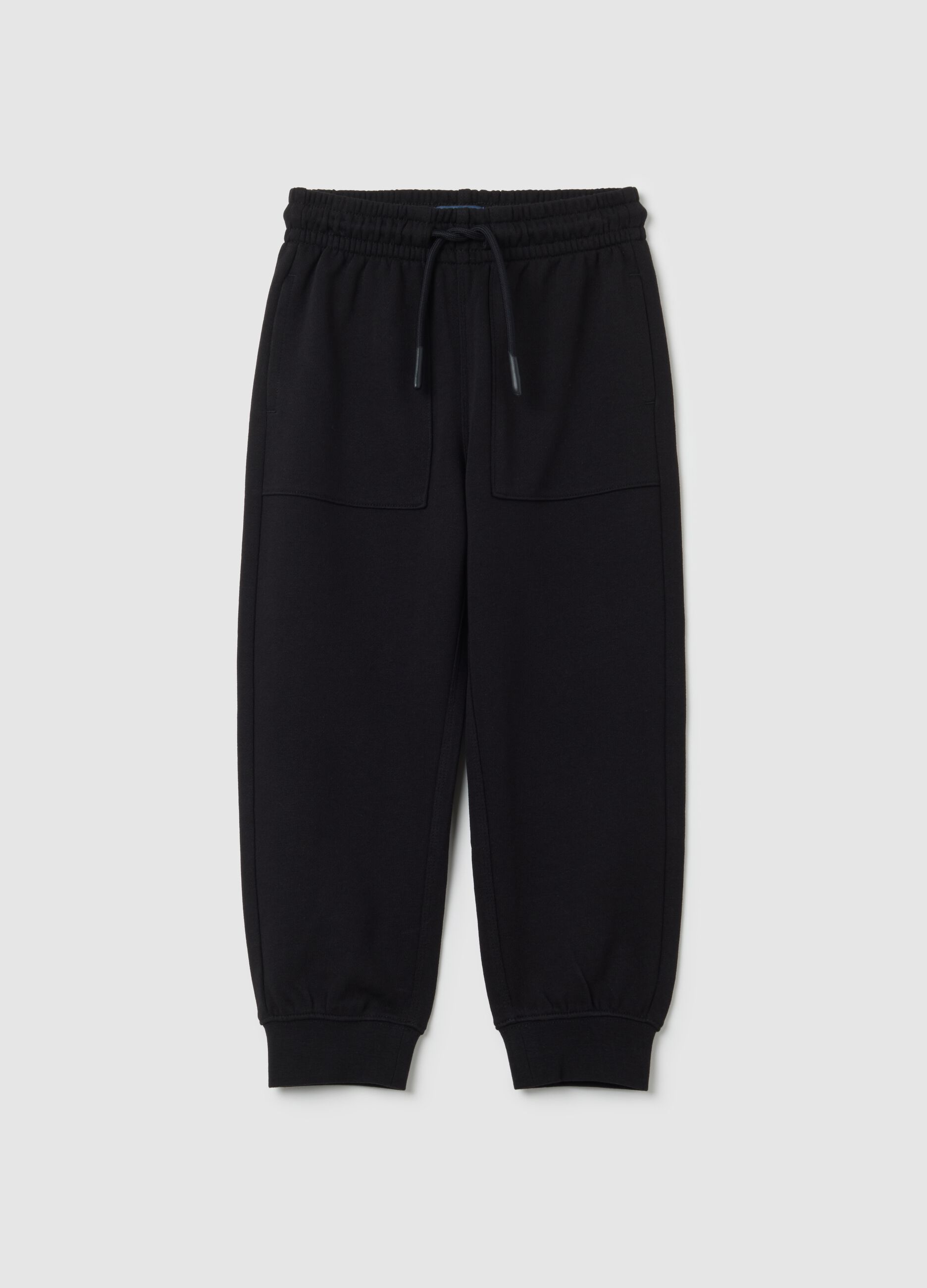 Jogger da bambino in puro cotone nero regular fit