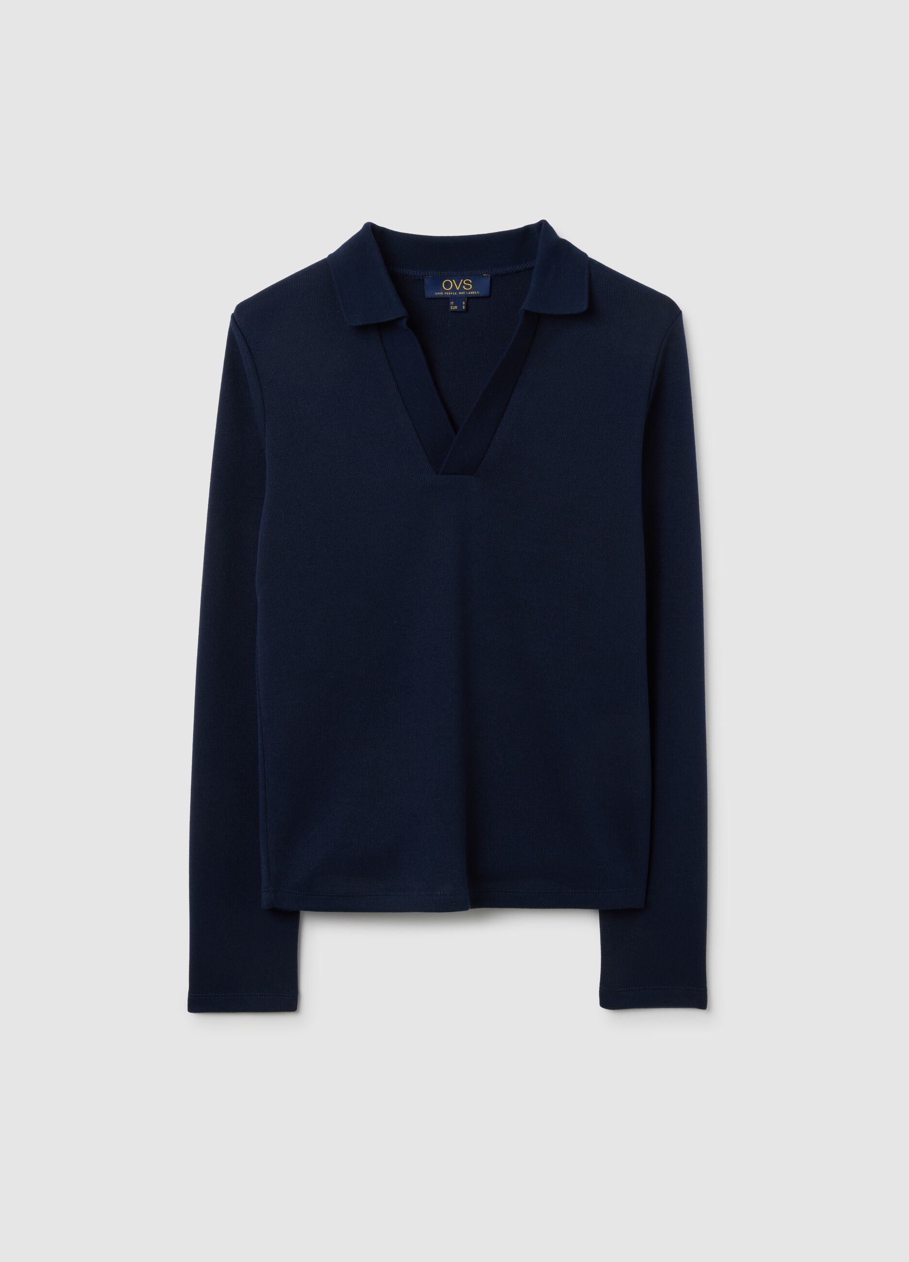 Polo blu a maniche lunghe elasticizzata