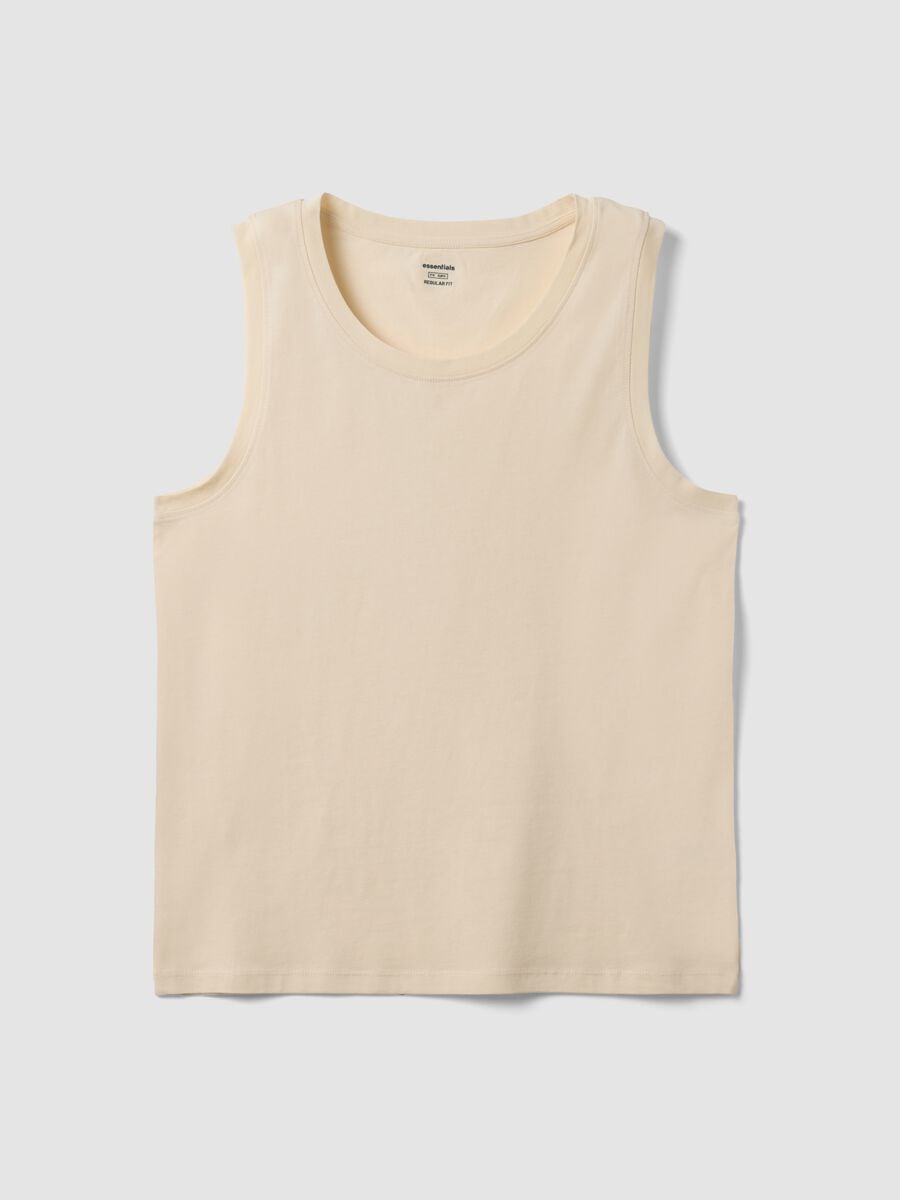 Beige crew neck vest in pure cotton, regular fit_4