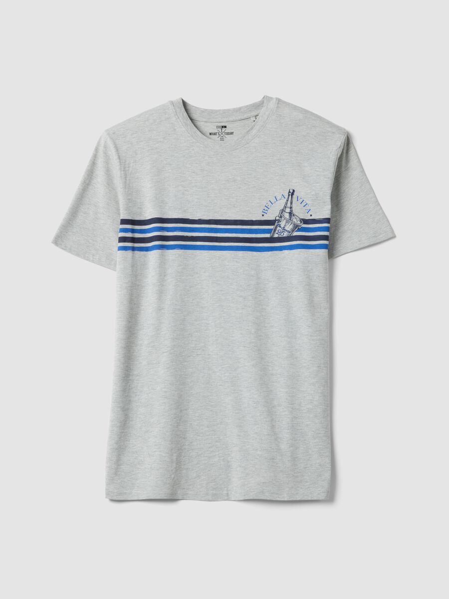 T-shirt grigia con striscie blu in puro cotone_0