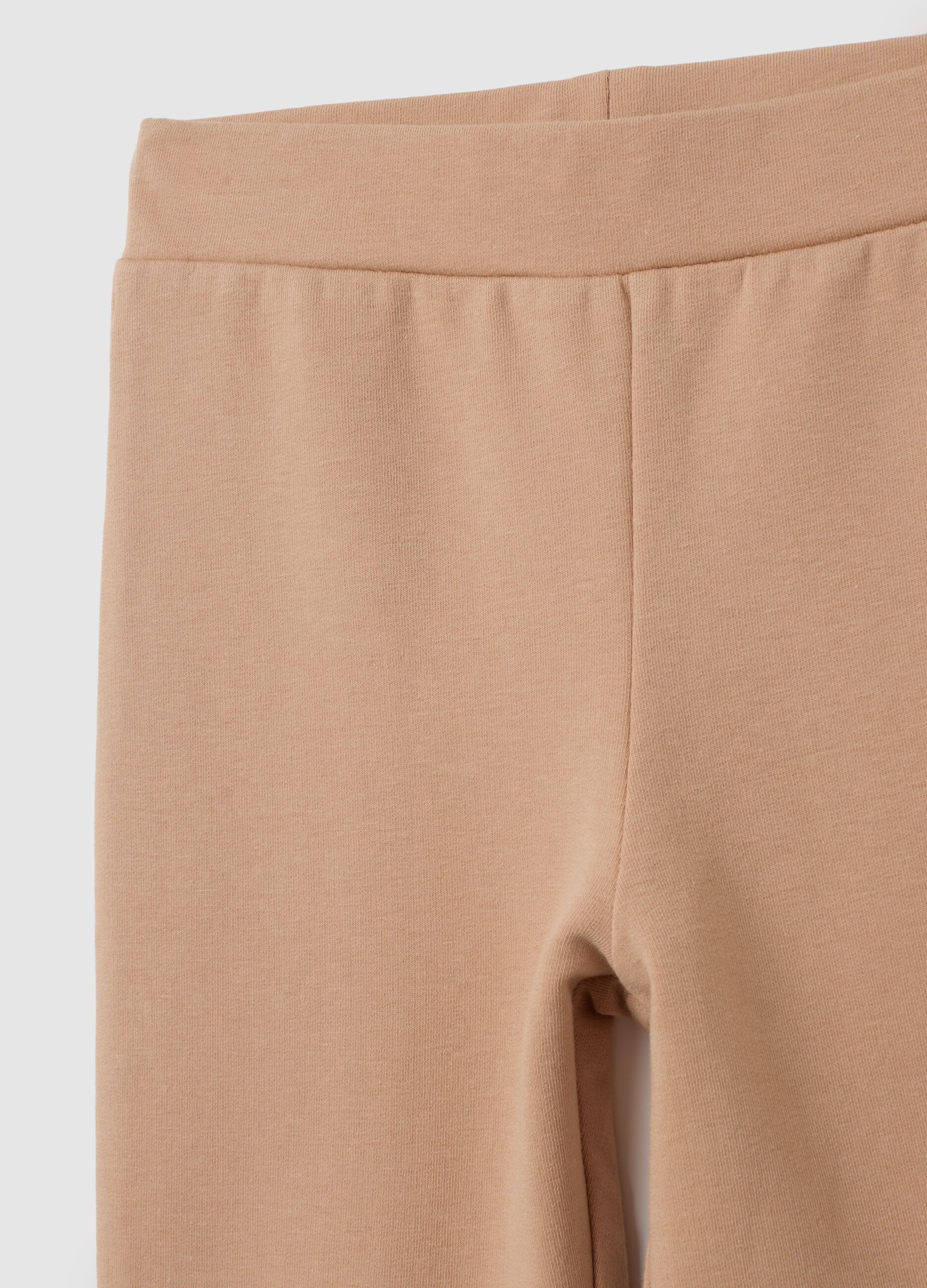 Girls' beige cotton flare leggings