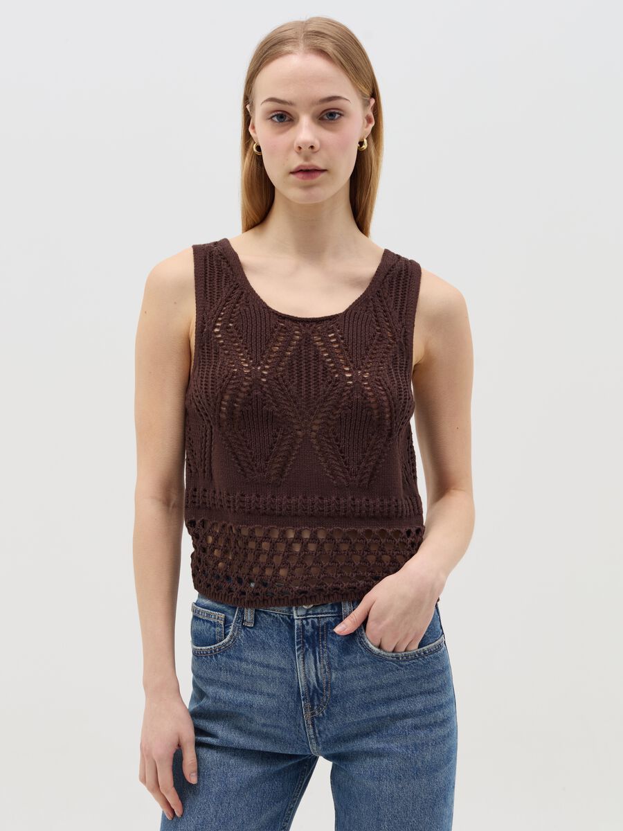 Brown crochet tank top_0