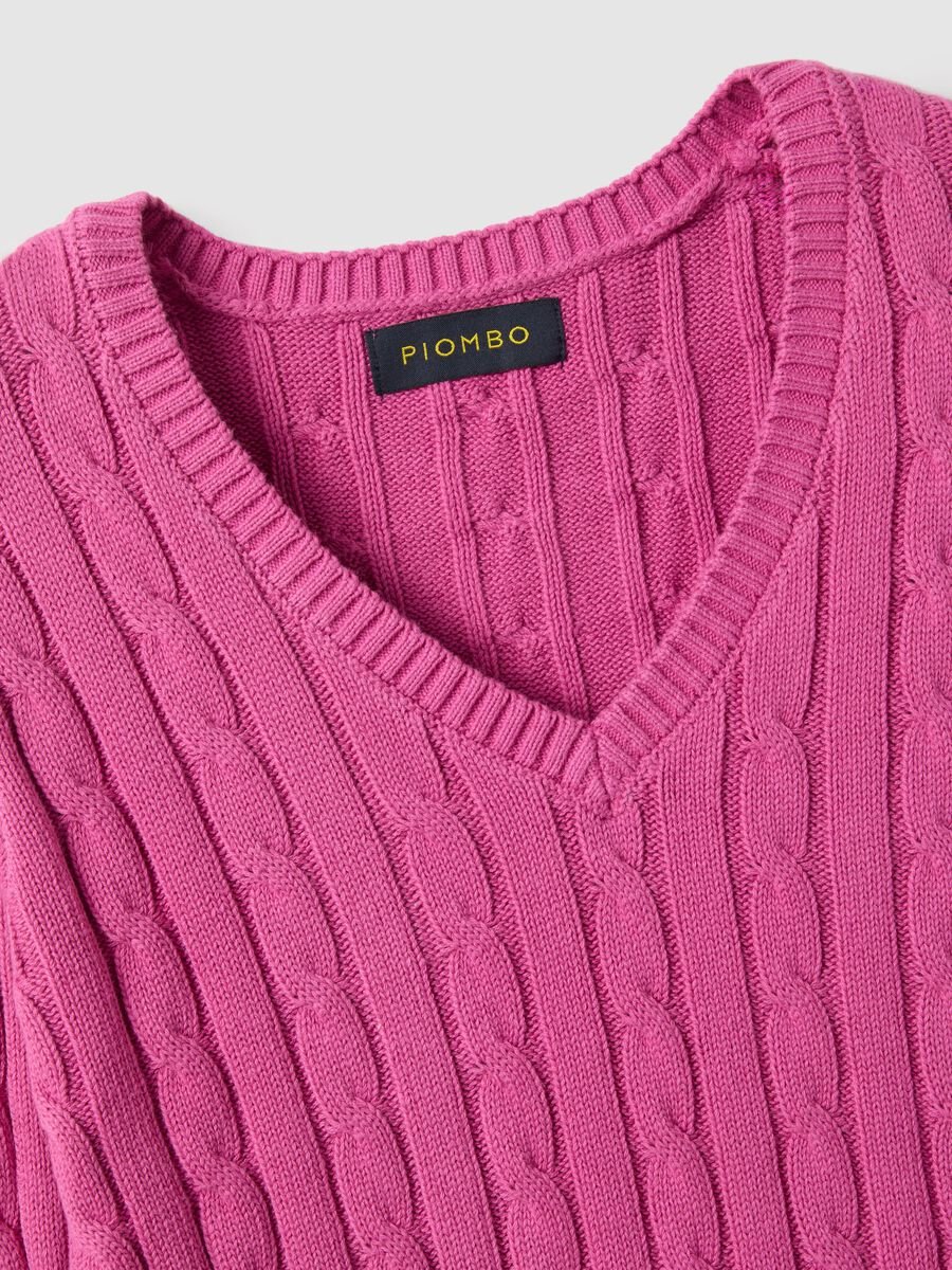 Pink pure cotton regular fit pullover with cable knit design_5