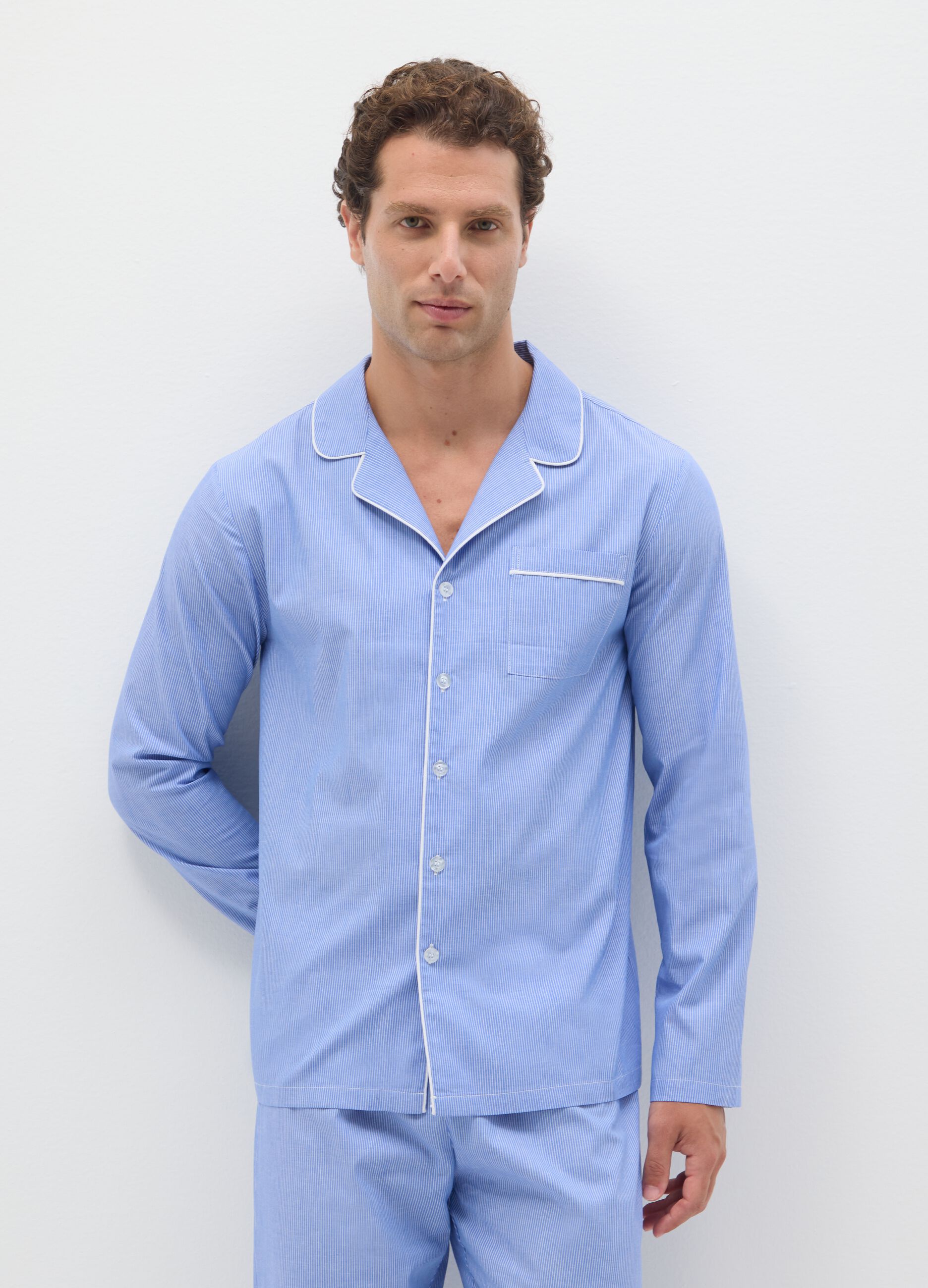 Pigiama in puro cotone azzurro regular fit