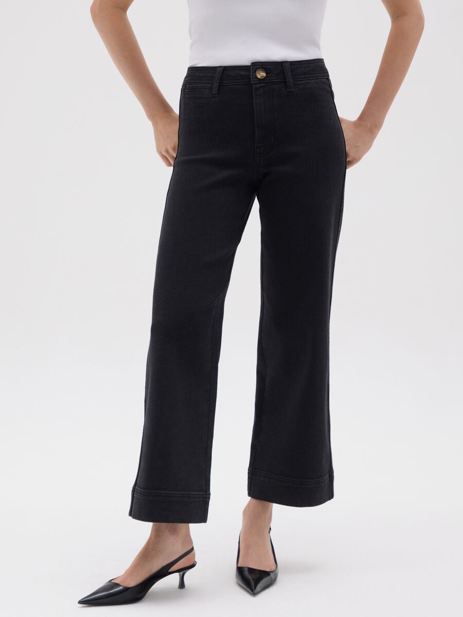 Women's black denim trousers regular fit_1