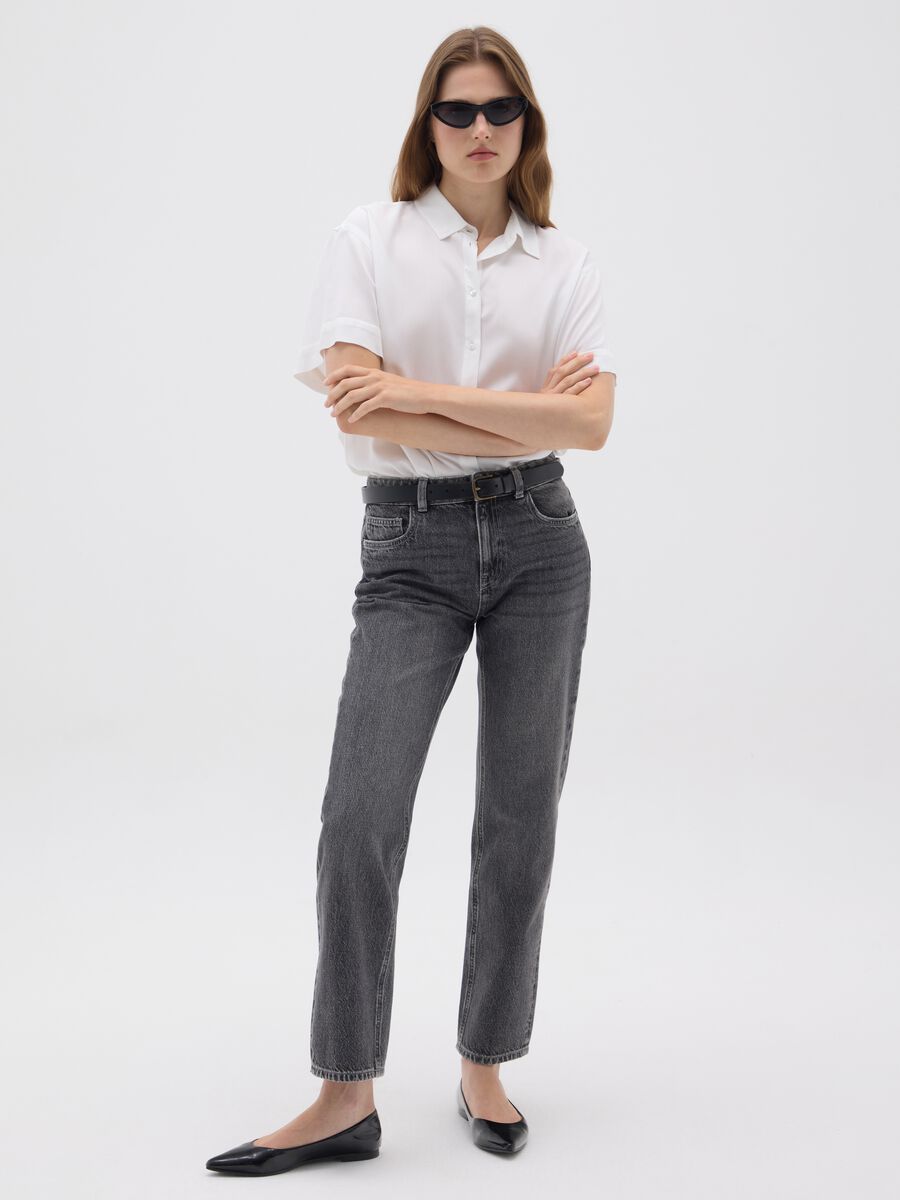 Jeans da donna in puro cotone grigi regular fit_0