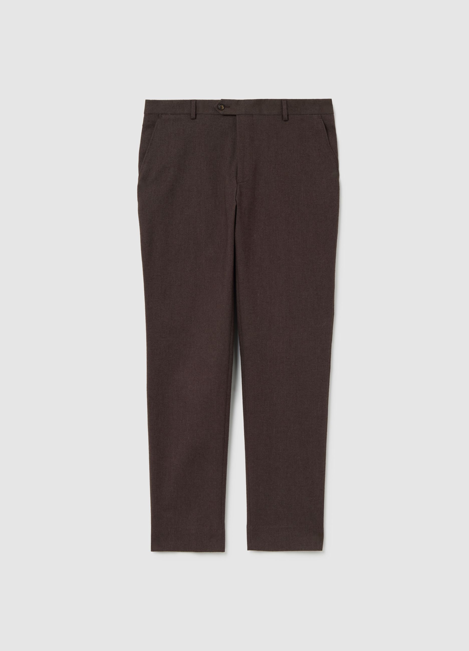 Brown Stretch Cotton Slim Fit Trousers