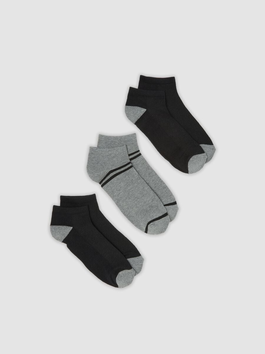 Tripack di calze sportive nere e grigie alla caviglia in cotone organico elasticizzato_0