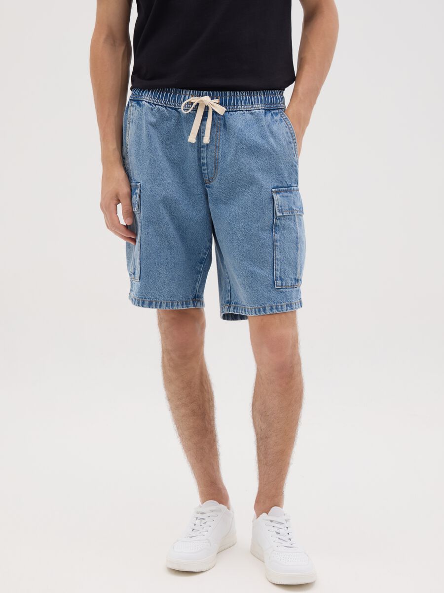 Men's Pure Cotton Wide Leg Denim Shorts_1
