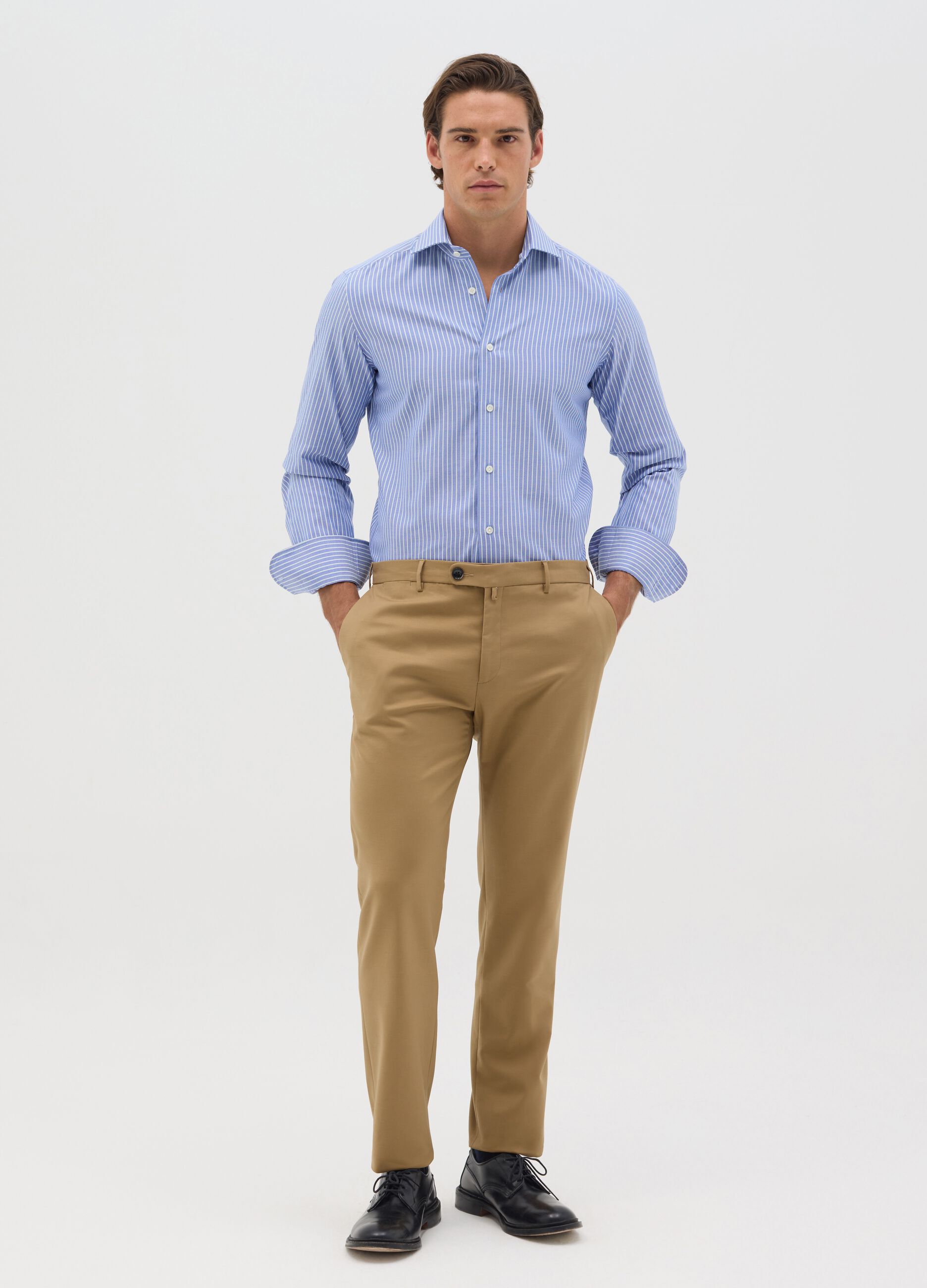 Beige slim-fit chino trousers